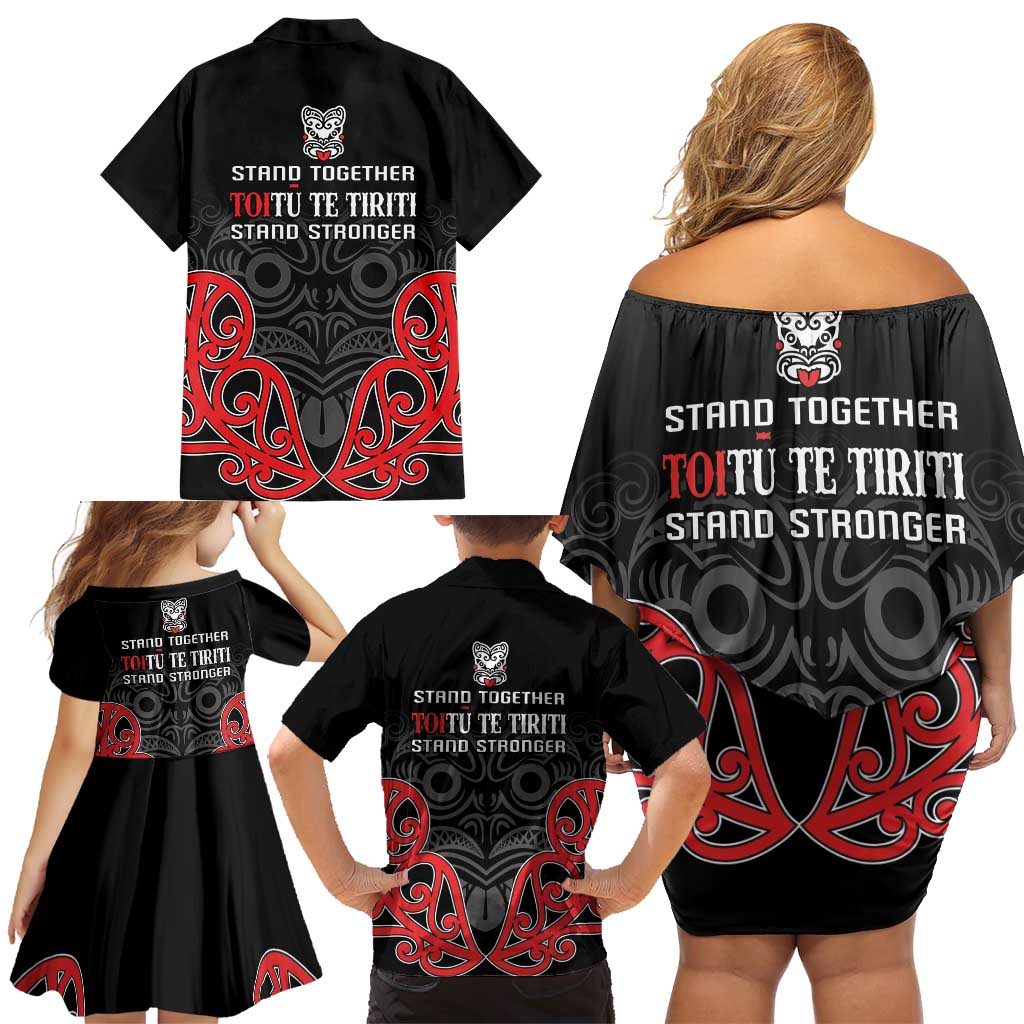 Toitu Te Tiriti 1840 Aotearoa Family Matching Off Shoulder Short Dress and Hawaiian Shirt Stand Together Stand Stronger