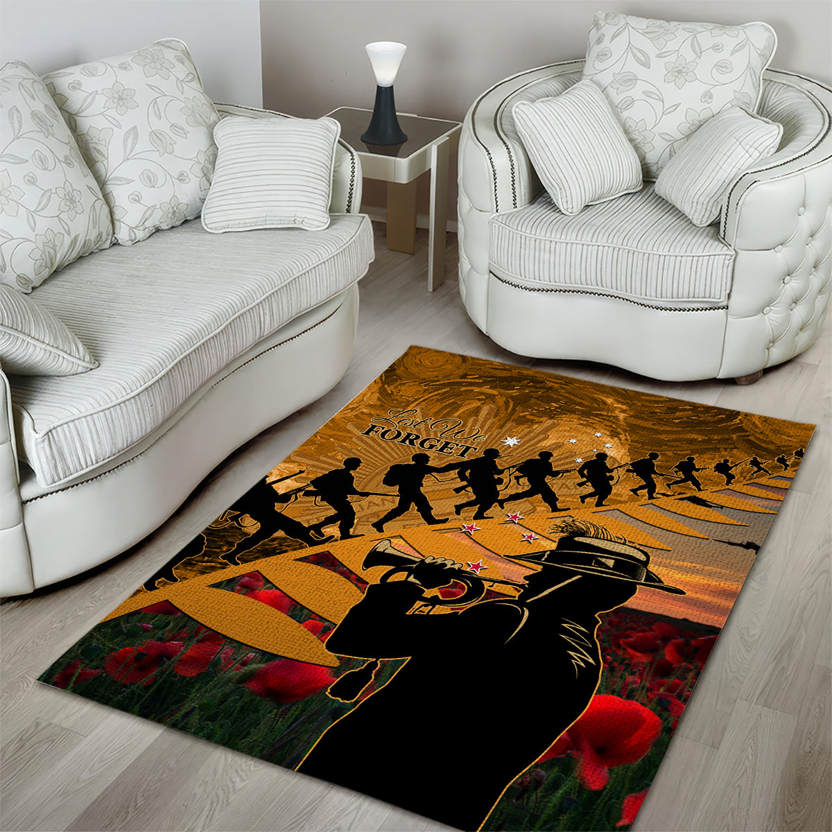 ANZAC Day 2024 Area Rug Silver Fern With A Trumpet Soldier - Vibe Hoodie Shop