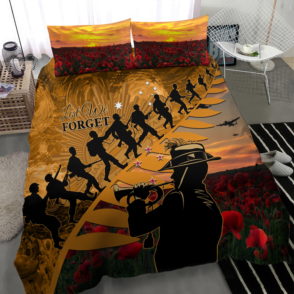 ANZAC Day 2024 Bedding Set Silver Fern With A Trumpet Soldier - Vibe Hoodie Shop