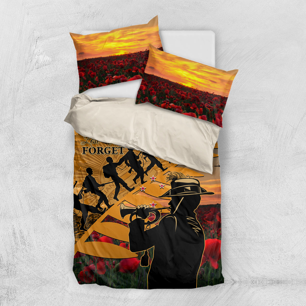 ANZAC Day 2024 Bedding Set Silver Fern With A Trumpet Soldier - Vibe Hoodie Shop