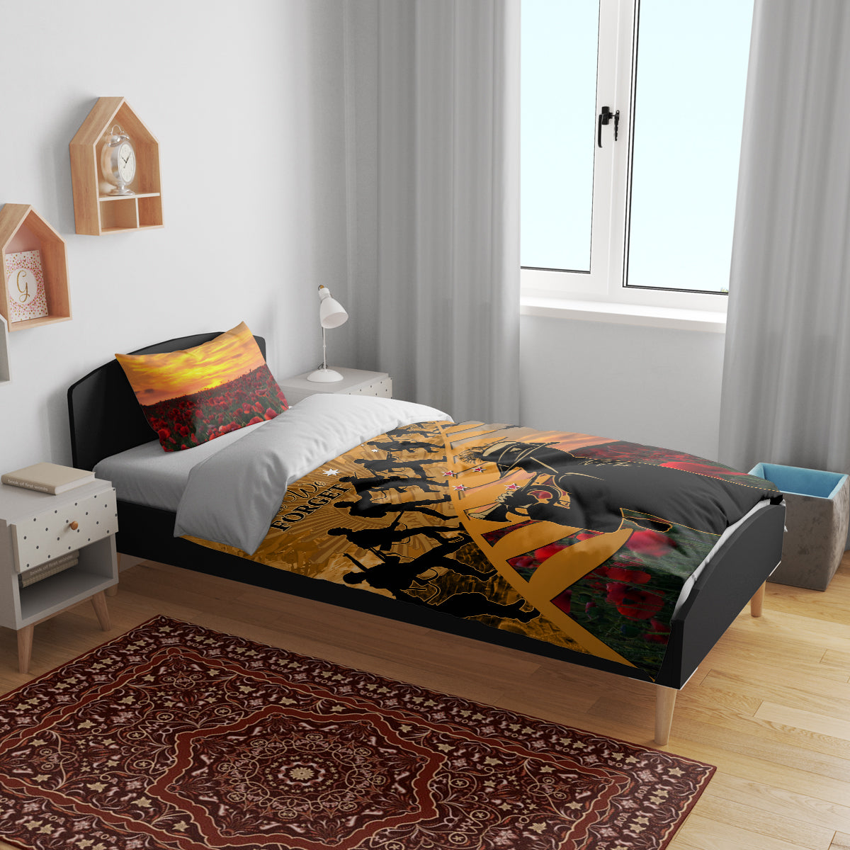 ANZAC Day 2024 Bedding Set Silver Fern With A Trumpet Soldier - Vibe Hoodie Shop