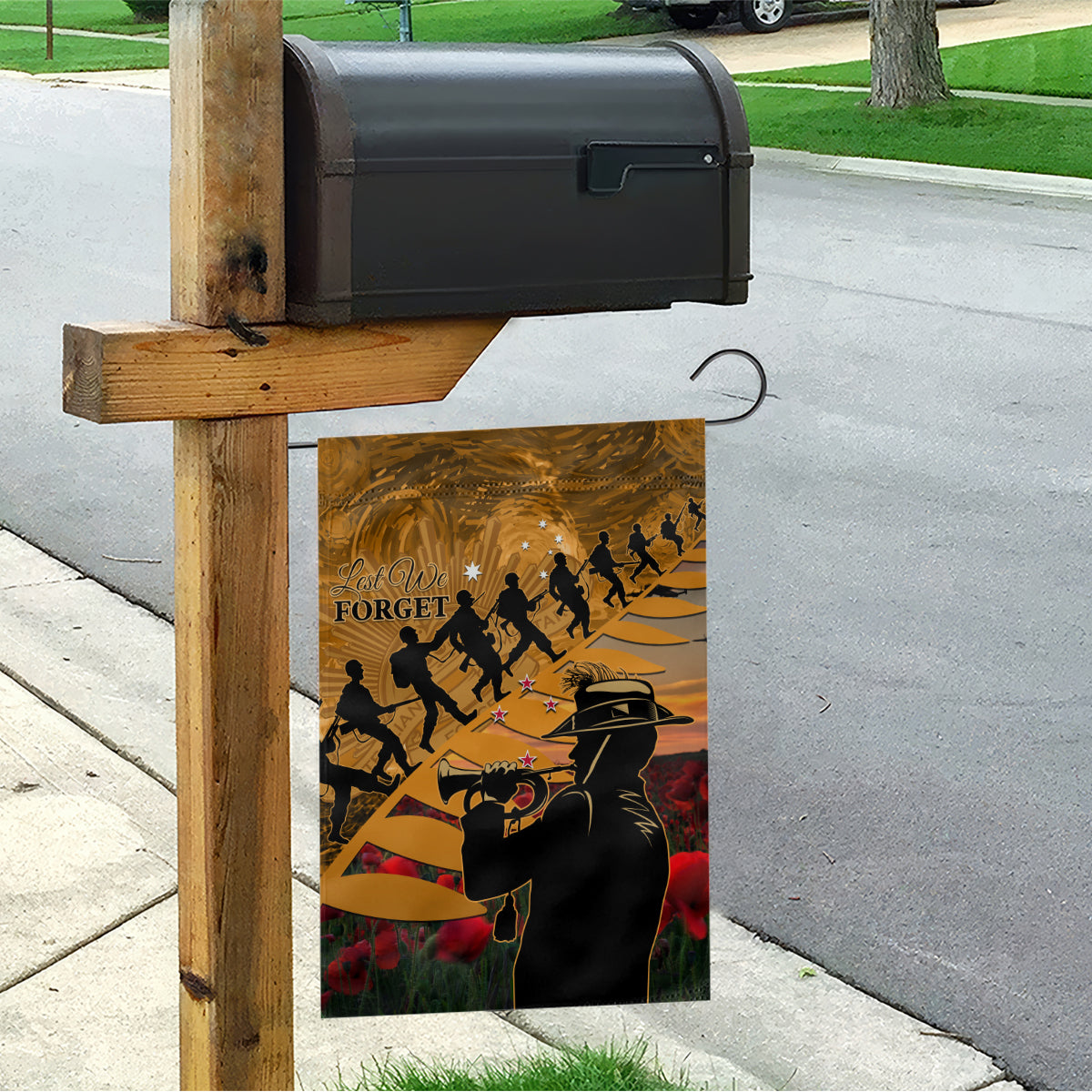 ANZAC Day 2024 Garden Flag Silver Fern With A Trumpet Soldier - Vibe Hoodie Shop