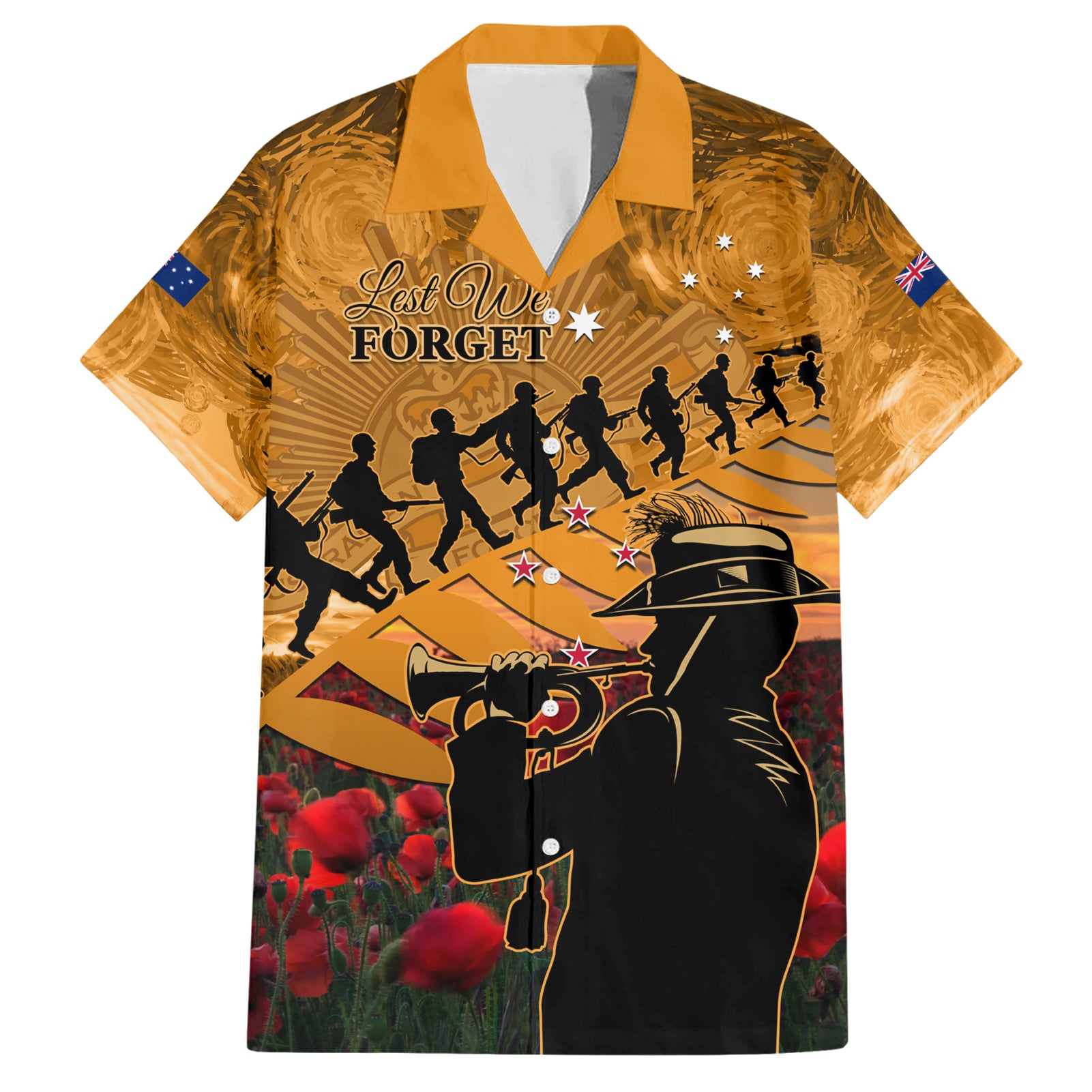 ANZAC Day 2024 Hawaiian Shirt Silver Fern With A Trumpet Soldier - Vibe Hoodie Shop