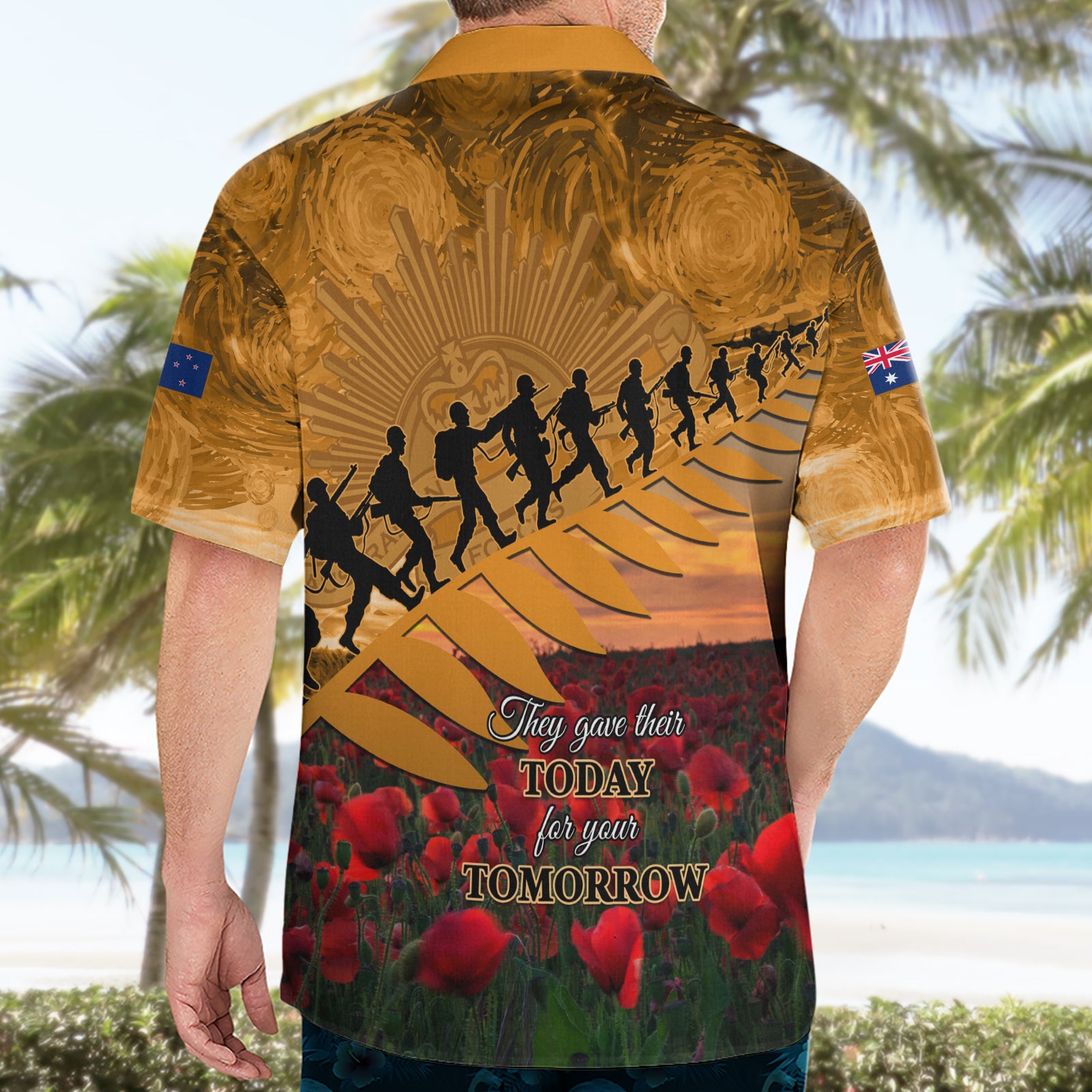 ANZAC Day 2024 Hawaiian Shirt Silver Fern With A Trumpet Soldier - Vibe Hoodie Shop