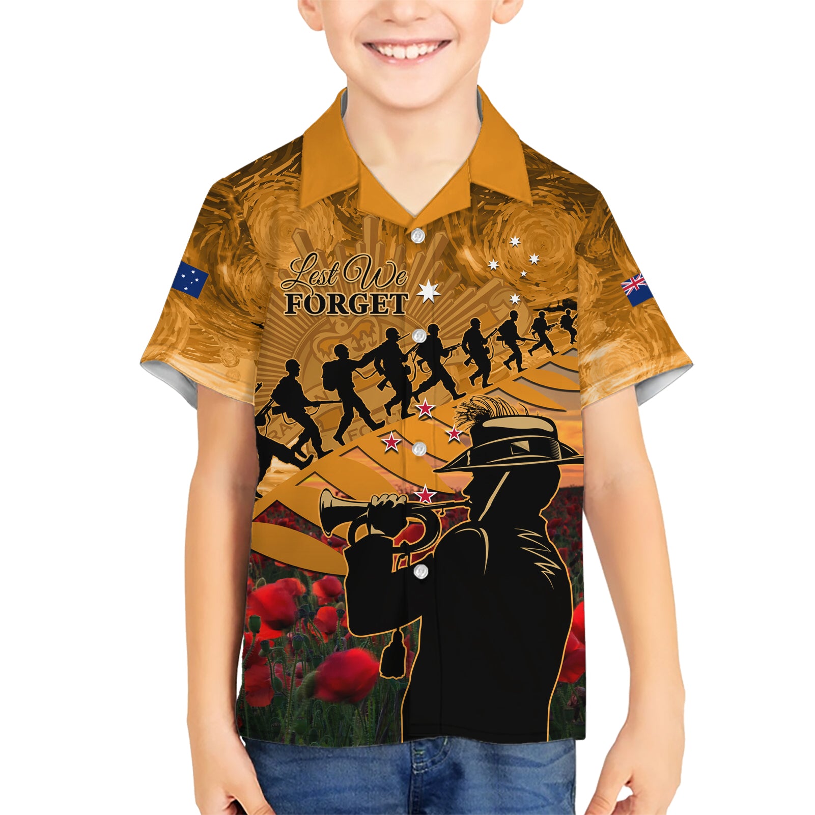 ANZAC Day 2024 Hawaiian Shirt Silver Fern With A Trumpet Soldier - Vibe Hoodie Shop