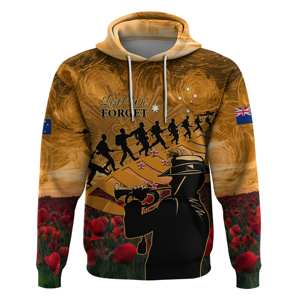 ANZAC Day 2024 Hoodie Silver Fern With A Trumpet Soldier - Vibe Hoodie Shop