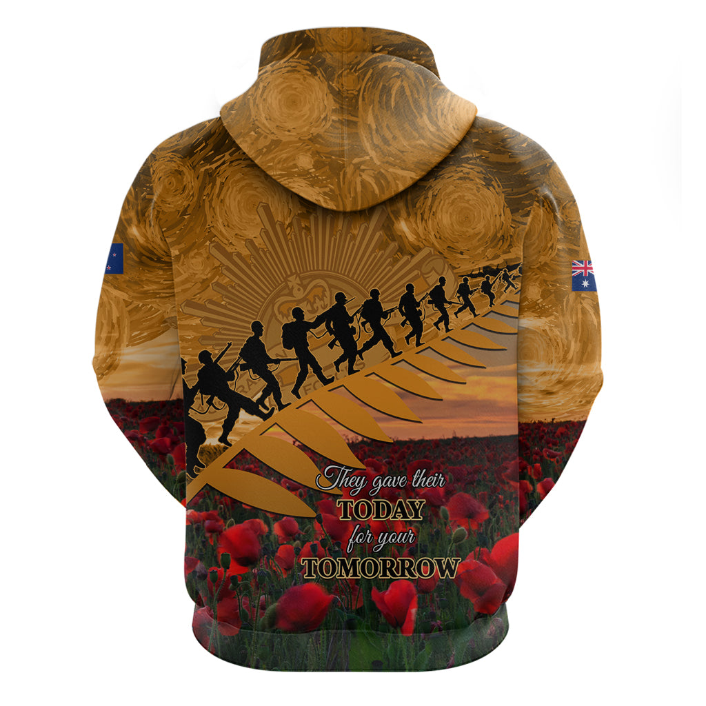 ANZAC Day 2024 Hoodie Silver Fern With A Trumpet Soldier - Vibe Hoodie Shop
