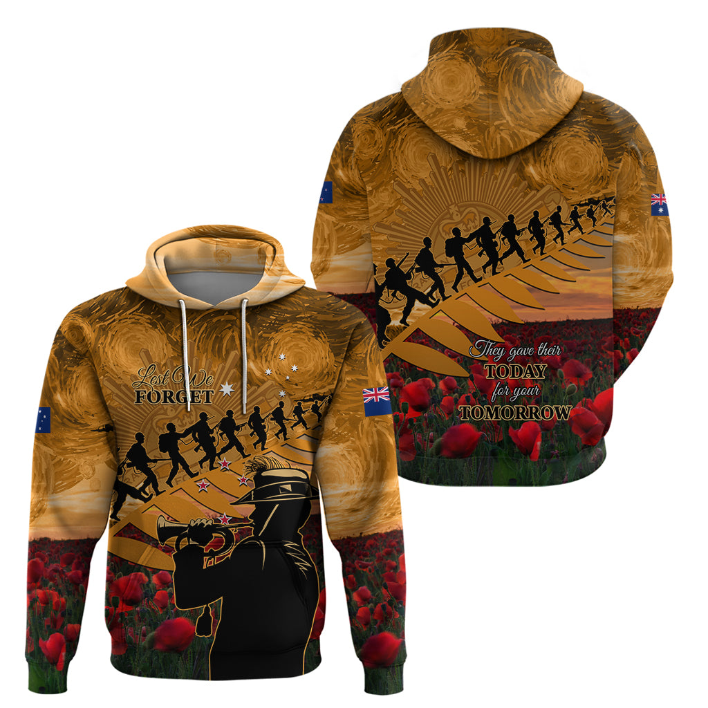 ANZAC Day 2024 Hoodie Silver Fern With A Trumpet Soldier - Vibe Hoodie Shop