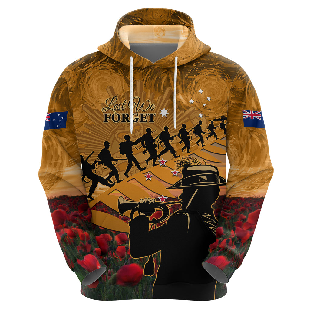 ANZAC Day 2024 Hoodie Silver Fern With A Trumpet Soldier - Vibe Hoodie Shop