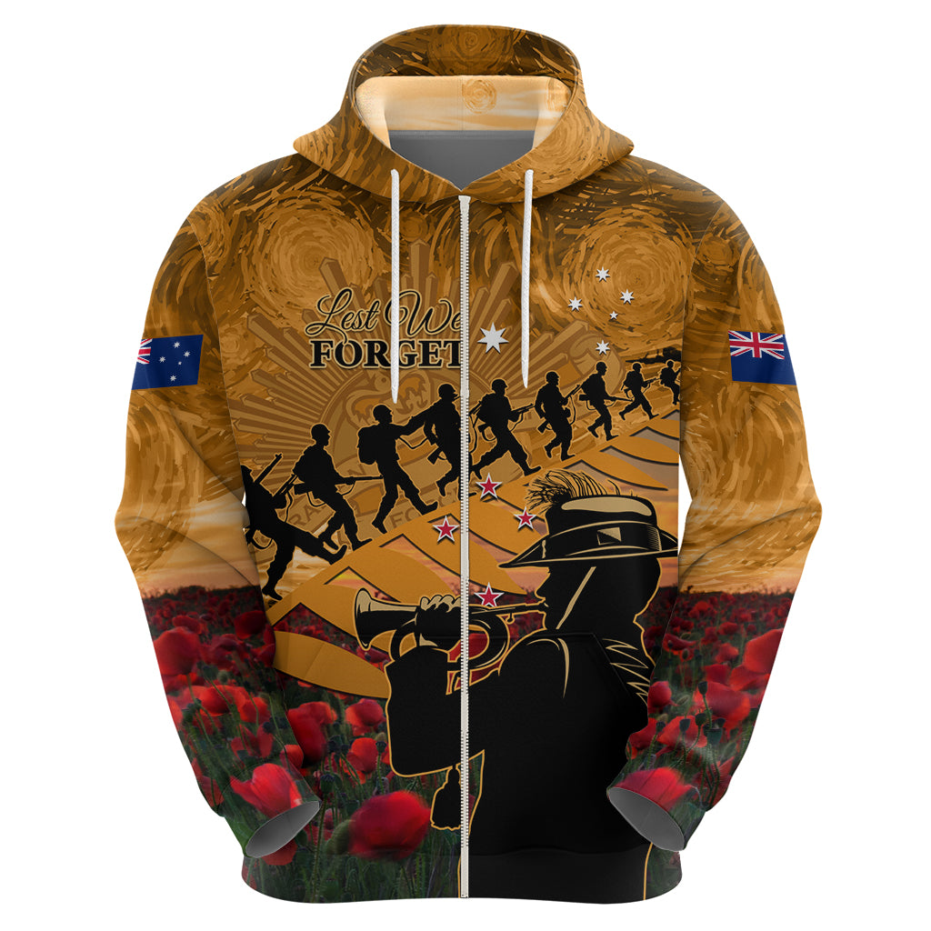 ANZAC Day 2024 Hoodie Silver Fern With A Trumpet Soldier - Vibe Hoodie Shop