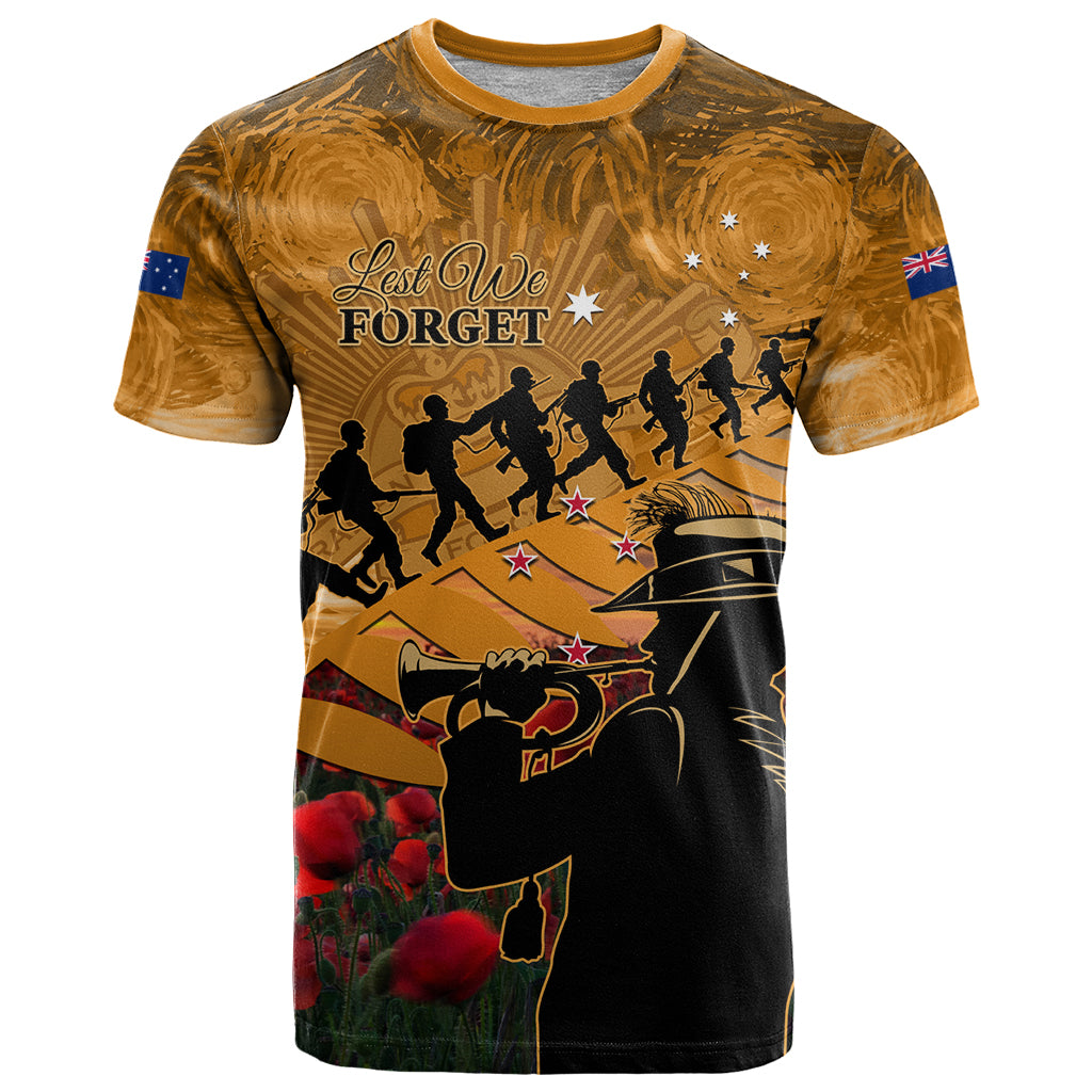 ANZAC Day 2024 T Shirt Silver Fern With A Trumpet Soldier - Vibe Hoodie Shop