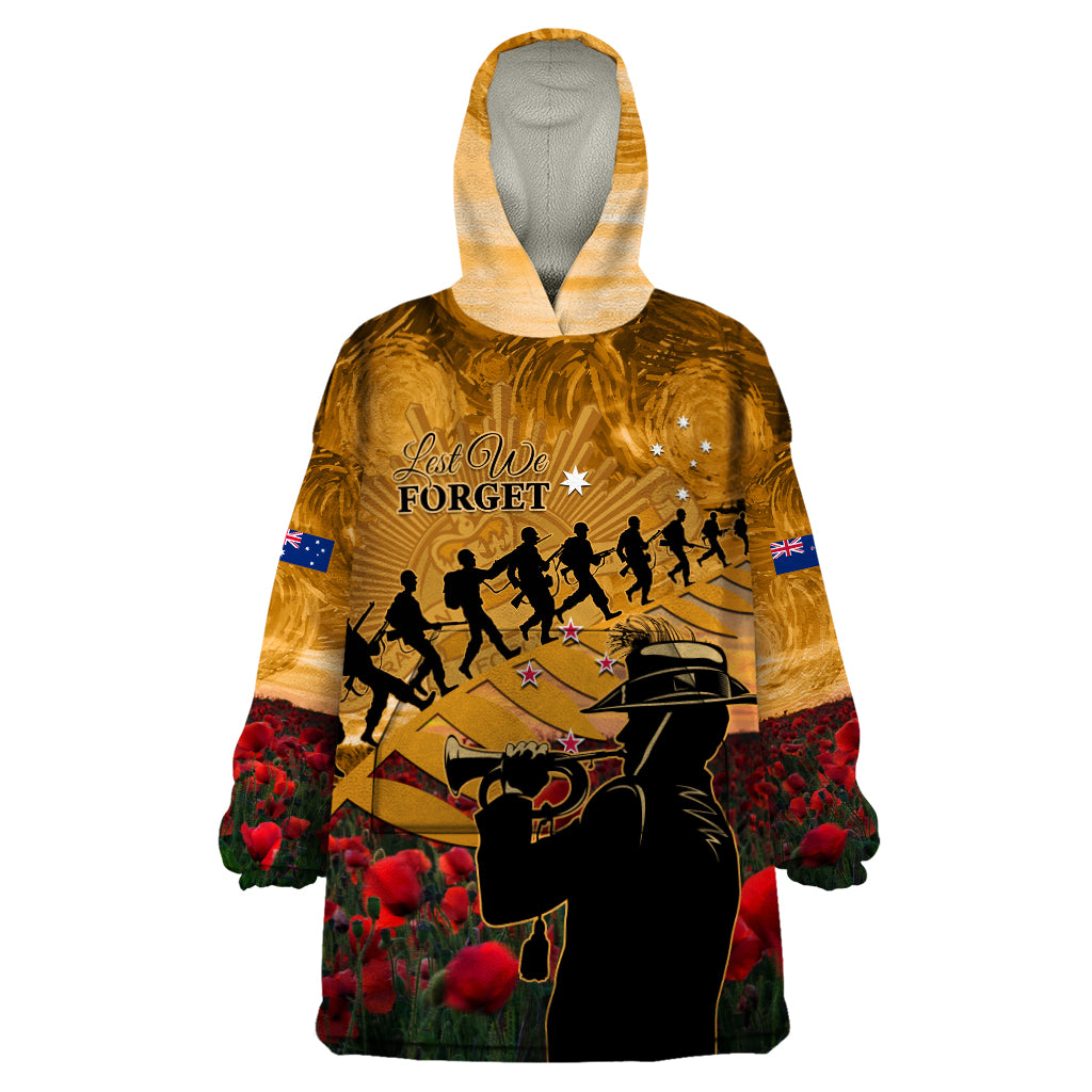 ANZAC Day 2024 Wearable Blanket Hoodie Silver Fern With A Trumpet Soldier - Vibe Hoodie Shop