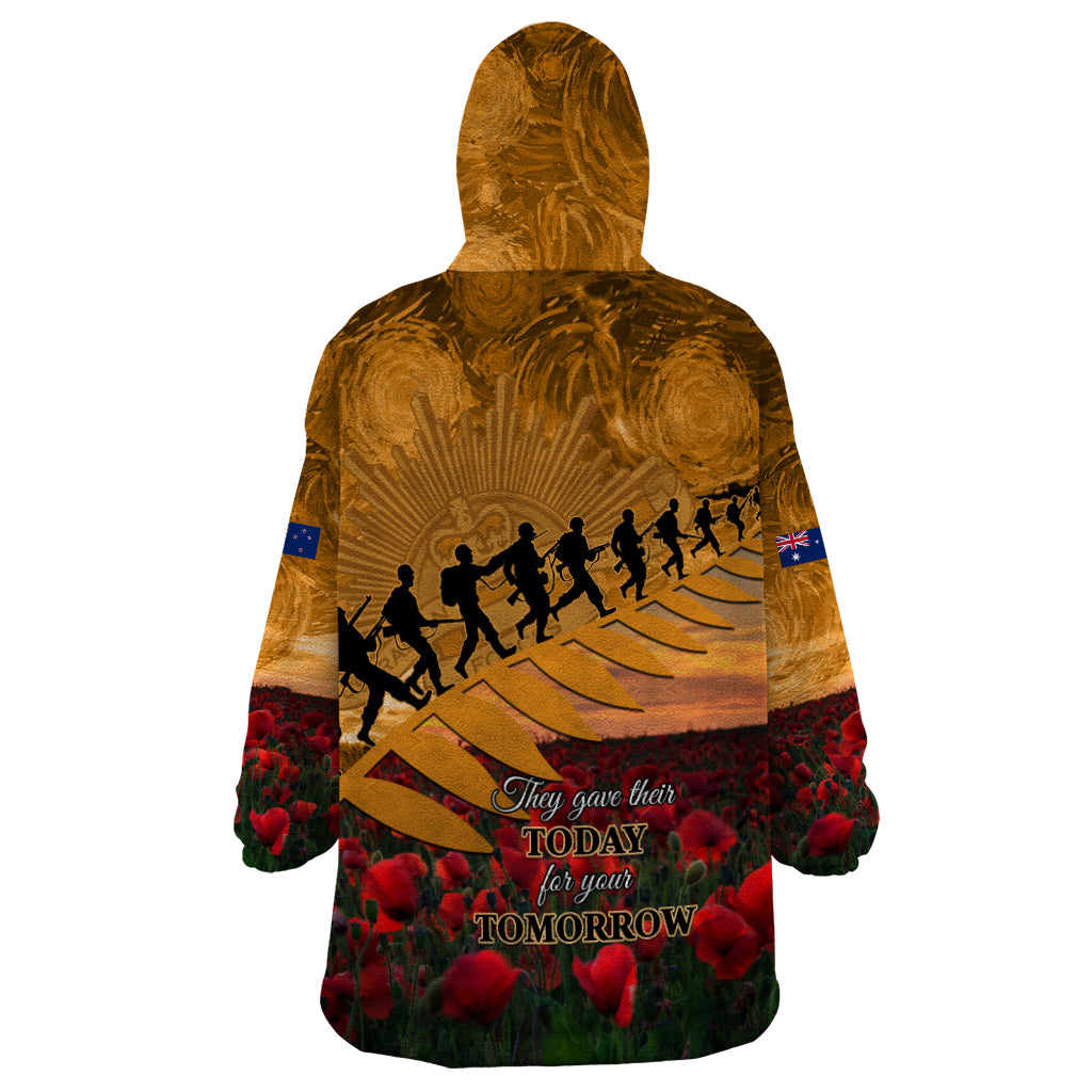 ANZAC Day 2024 Wearable Blanket Hoodie Silver Fern With A Trumpet Soldier - Vibe Hoodie Shop