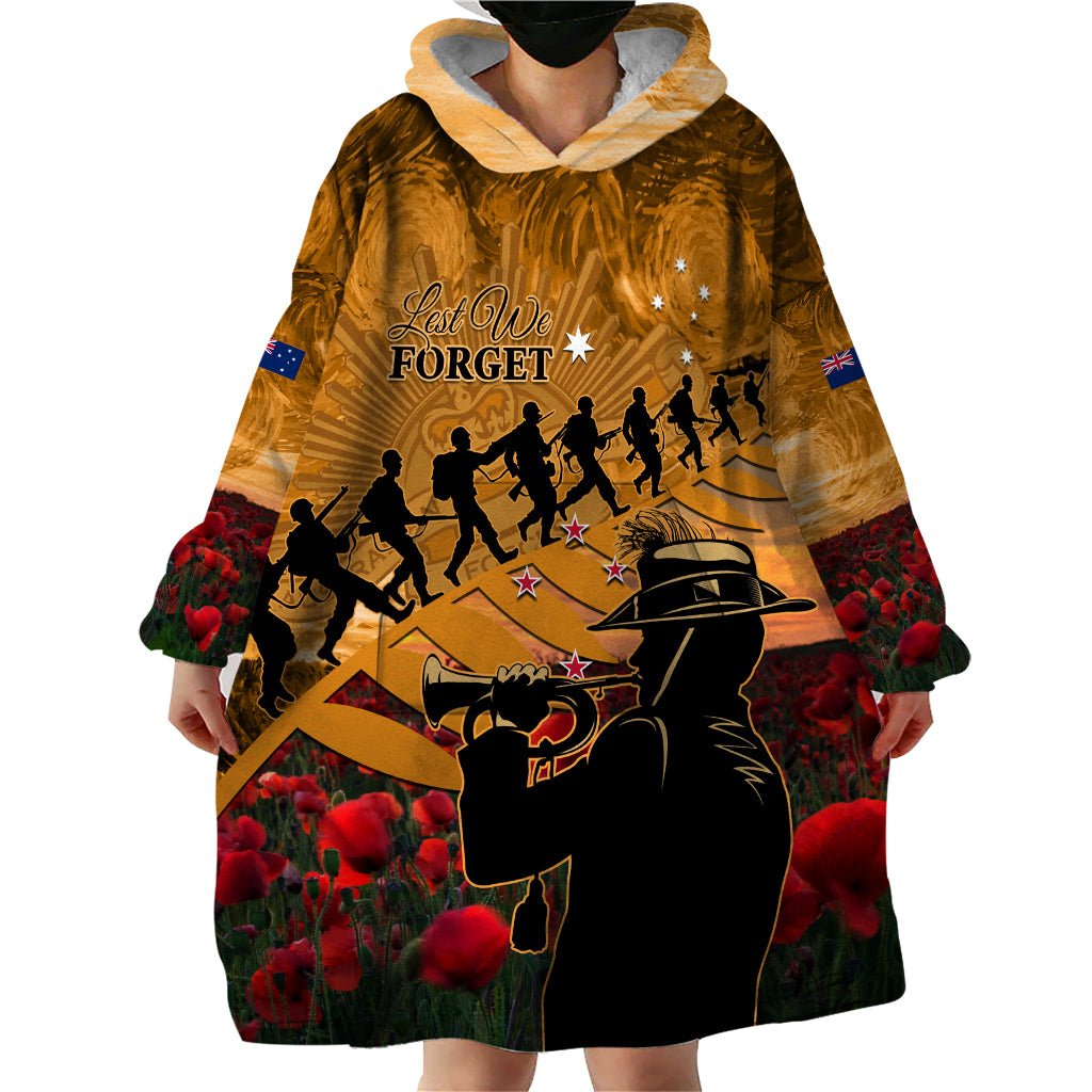 ANZAC Day 2024 Wearable Blanket Hoodie Silver Fern With A Trumpet Soldier - Vibe Hoodie Shop