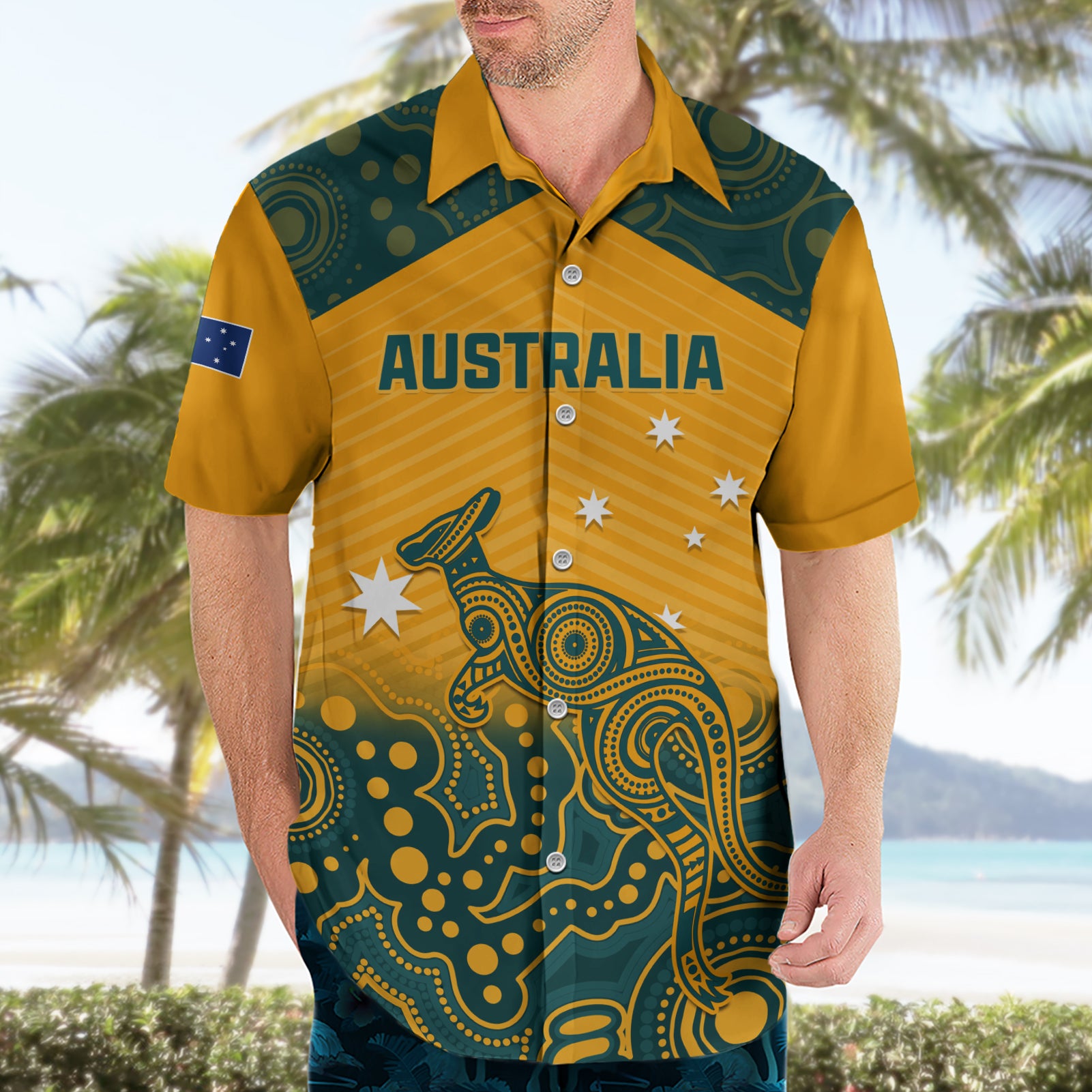 Custom Australia Rugby Hawaiian Shirt Wallabies Aboriginal Pattern - Vibe Hoodie Shop