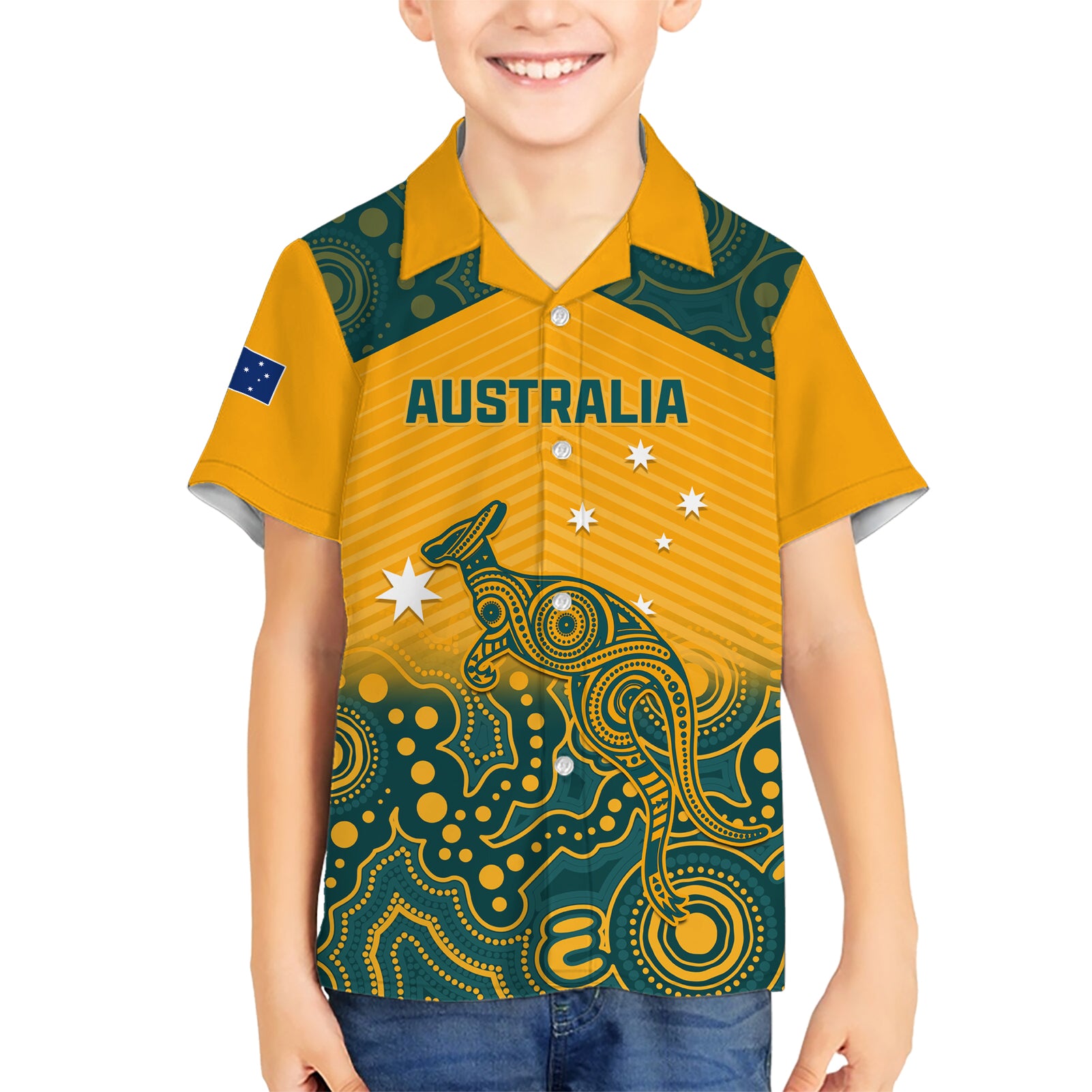 Custom Australia Rugby Hawaiian Shirt Wallabies Aboriginal Pattern - Vibe Hoodie Shop