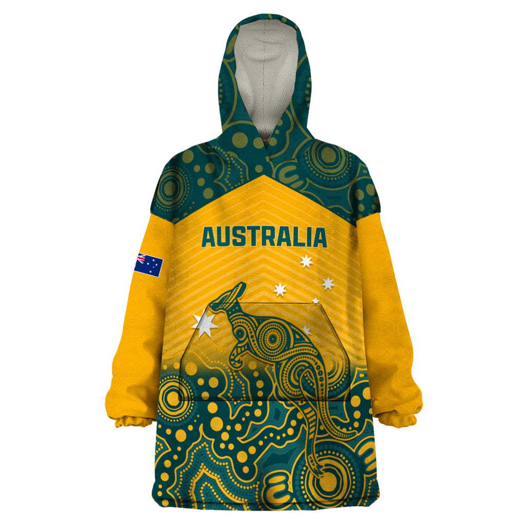 Custom Australia Rugby Wearable Blanket Hoodie Wallabies Aboriginal Pattern - Vibe Hoodie Shop