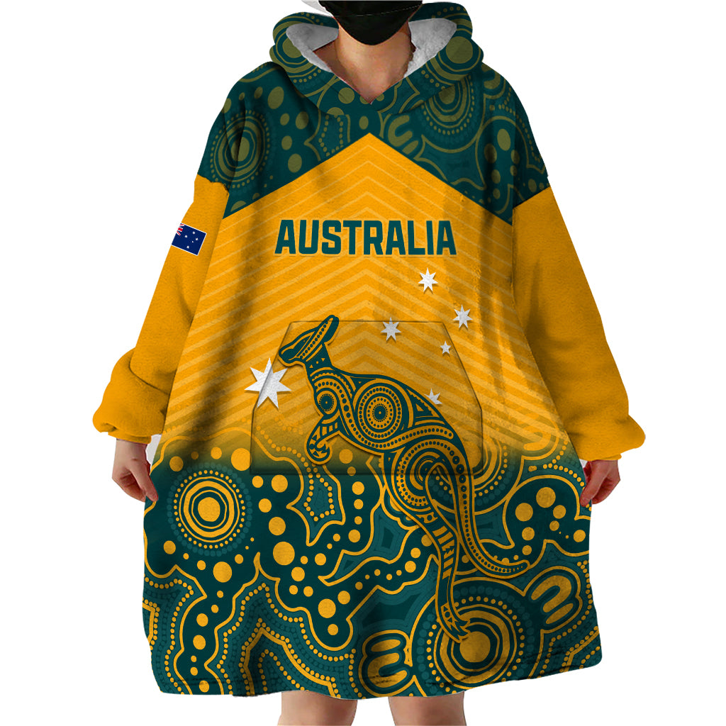 Custom Australia Rugby Wearable Blanket Hoodie Wallabies Aboriginal Pattern - Vibe Hoodie Shop