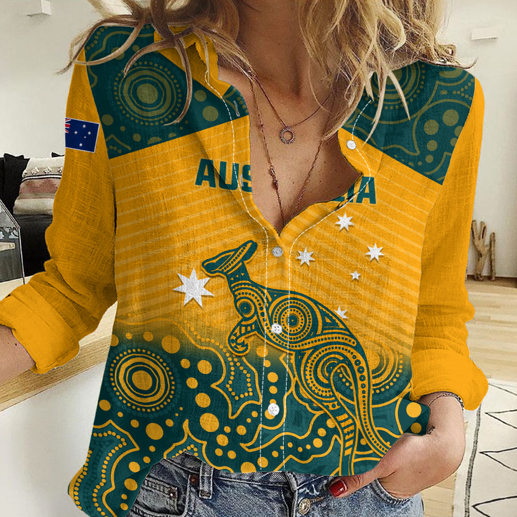 Custom Australia Rugby Women Casual Shirt Wallabies Aboriginal Pattern - Vibe Hoodie Shop