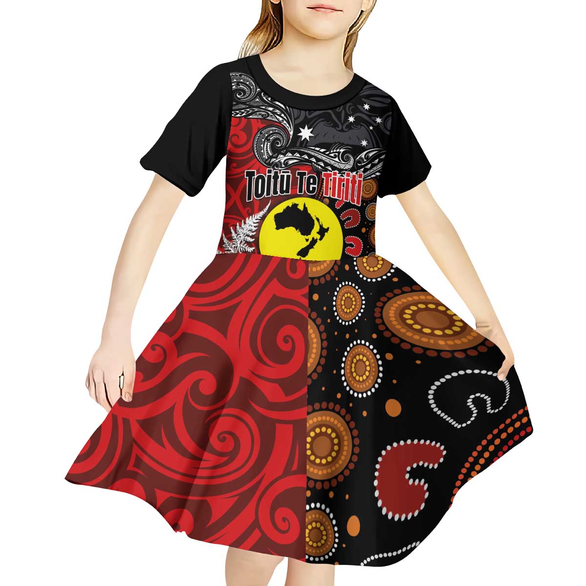 Aotearoa and Australia Toitu Te Tiriti Kid Short Sleeve Dress Honour the Treaty - Te Tiriti Is Us - Vibe Hoodie Shop