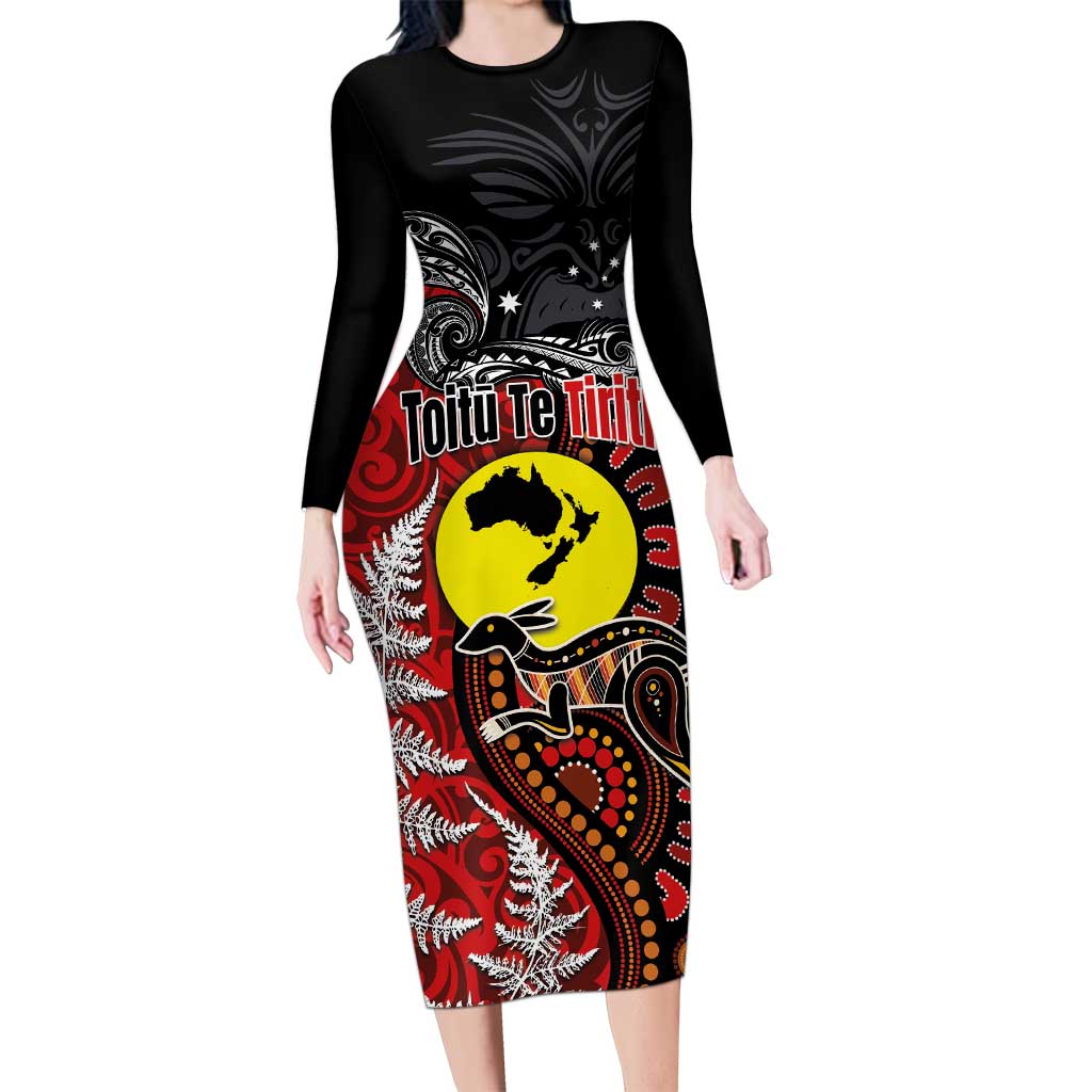 Aotearoa and Australia Toitu Te Tiriti Long Sleeve Bodycon Dress Honour the Treaty - Te Tiriti Is Us