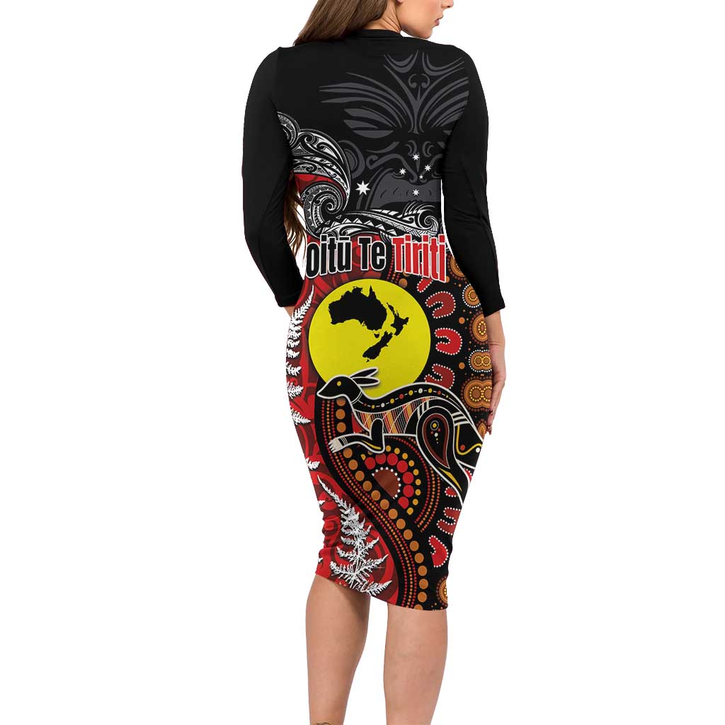 Aotearoa and Australia Toitu Te Tiriti Long Sleeve Bodycon Dress Honour the Treaty - Te Tiriti Is Us