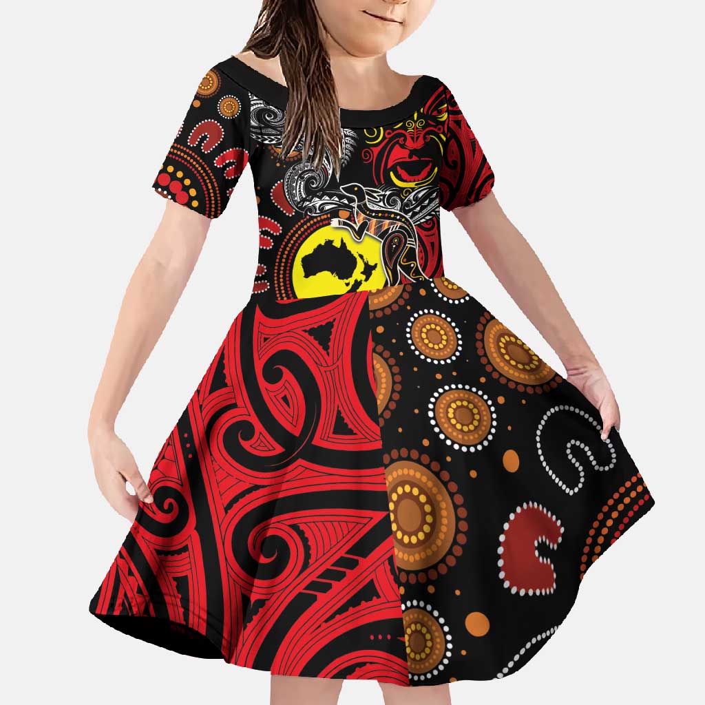 Aotearoa and Australia Toitu Te Tiriti Family Matching Long Sleeve Bodycon Dress and Hawaiian Shirt Honour the Treaty - Stand Together Stand Stronger