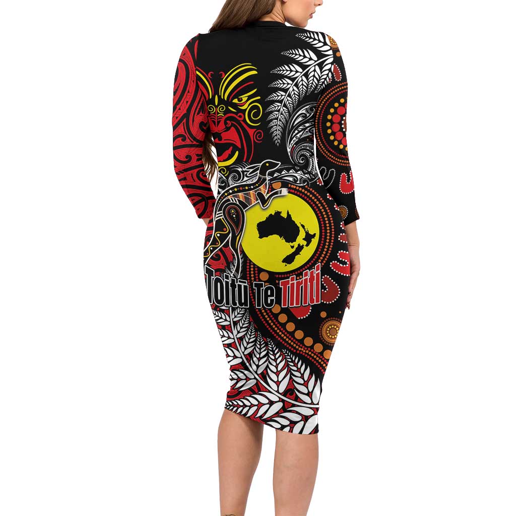 Aotearoa and Australia Toitu Te Tiriti Family Matching Long Sleeve Bodycon Dress and Hawaiian Shirt Honour the Treaty - Stand Together Stand Stronger