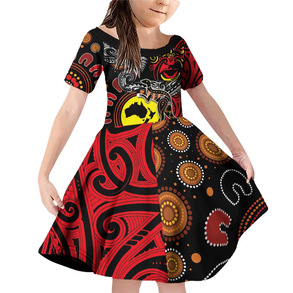 Aotearoa and Australia Toitu Te Tiriti Family Matching Off Shoulder Short Dress and Hawaiian Shirt Honour the Treaty - Stand Together Stand Stronger