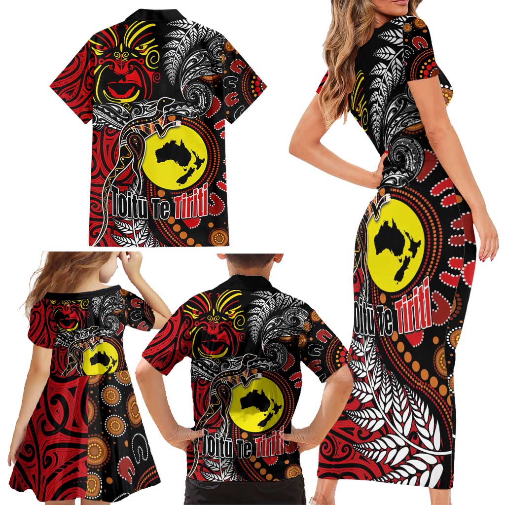 Aotearoa and Australia Toitu Te Tiriti Family Matching Short Sleeve Bodycon Dress and Hawaiian Shirt Honour the Treaty - Stand Together Stand Stronger