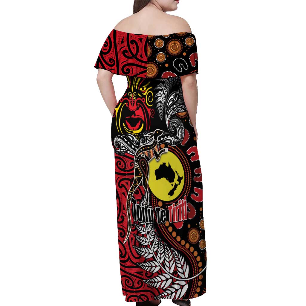 Aotearoa and Australia Toitu Te Tiriti Off Shoulder Maxi Dress Honour the Treaty - Stand Together Stand Stronger