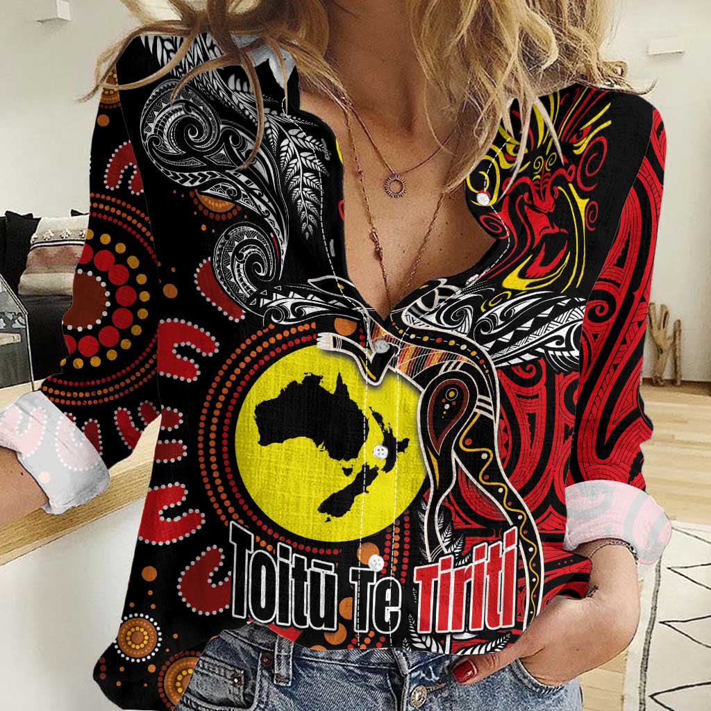 Aotearoa and Australia Toitu Te Tiriti Women Casual Shirt Honour the Treaty - Stand Together Stand Stronger - Vibe Hoodie Shop