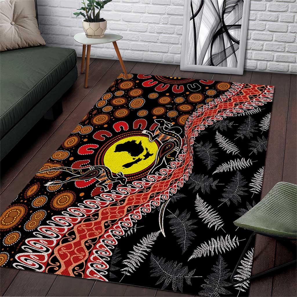 Aotearoa and Australia Area Rug Maori Koru Ferns With Aboriginal Kangaroo - Vibe Hoodie Shop