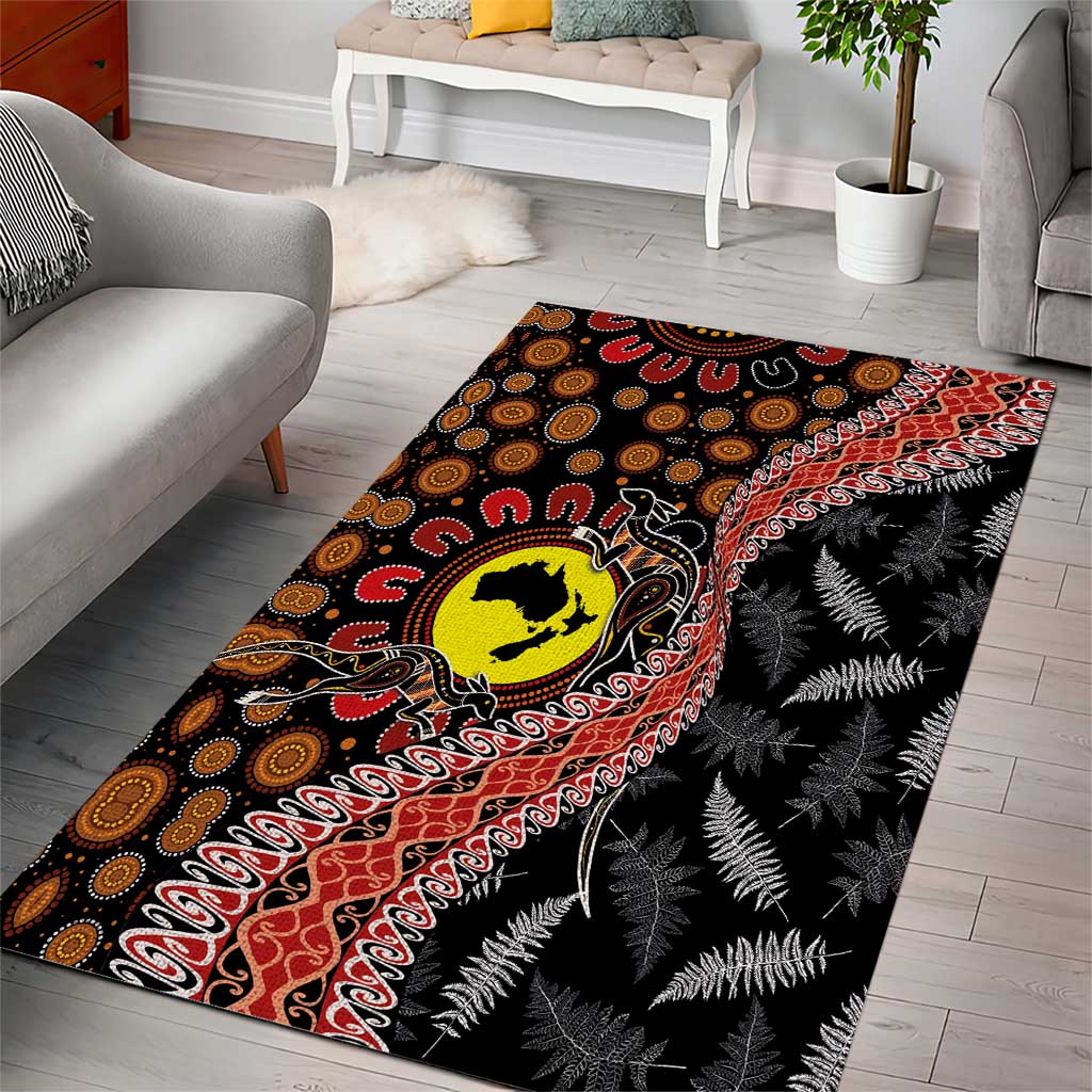 Aotearoa and Australia Area Rug Maori Koru Ferns With Aboriginal Kangaroo - Vibe Hoodie Shop