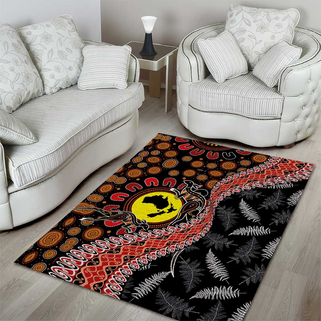 Aotearoa and Australia Area Rug Maori Koru Ferns With Aboriginal Kangaroo - Vibe Hoodie Shop