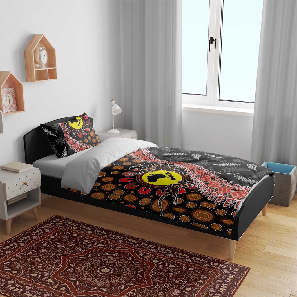 Aotearoa and Australia Bedding Set Maori Koru Ferns With Aboriginal Kangaroo - Vibe Hoodie Shop