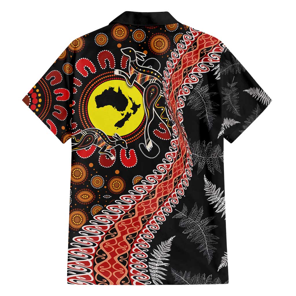 Aotearoa and Australia Family Matching Long Sleeve Bodycon Dress and Hawaiian Shirt Maori Koru Ferns With Aboriginal Kangaroo