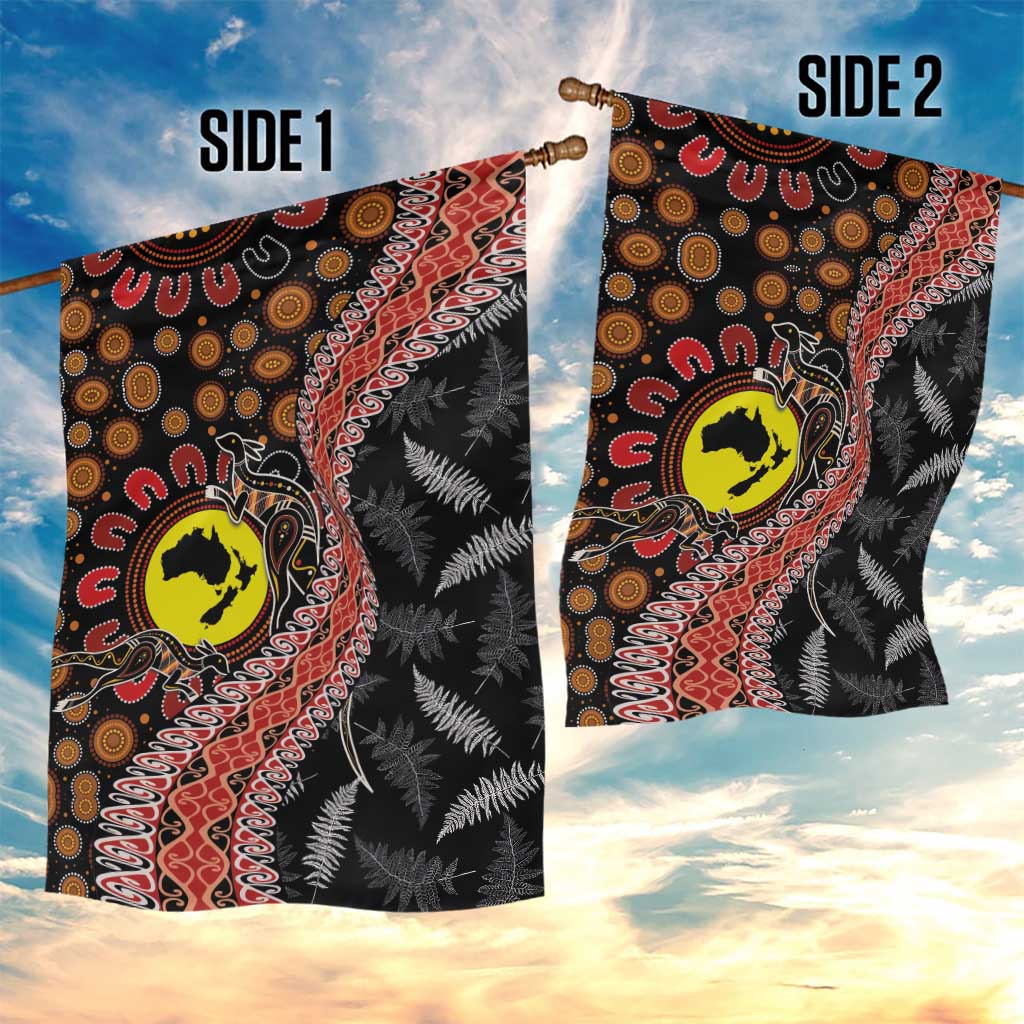 Aotearoa and Australia Garden Flag Maori Koru Ferns With Aboriginal Kangaroo - Vibe Hoodie Shop
