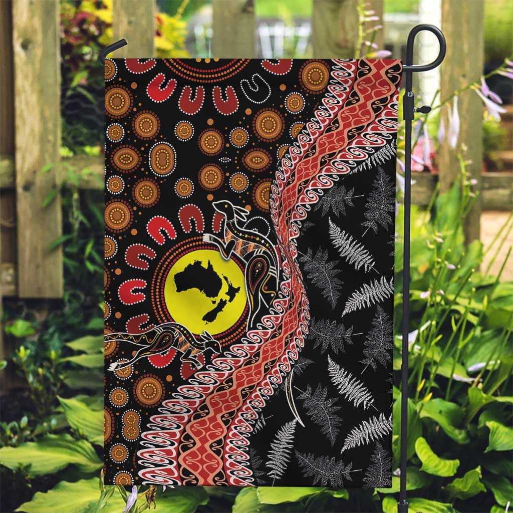 Aotearoa and Australia Garden Flag Maori Koru Ferns With Aboriginal Kangaroo - Vibe Hoodie Shop