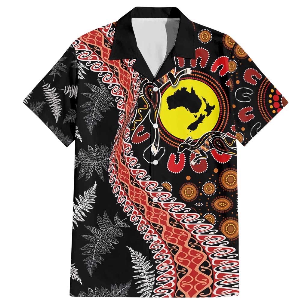 Aotearoa and Australia Hawaiian Shirt Maori Koru Ferns With Aboriginal Kangaroo - Vibe Hoodie Shop