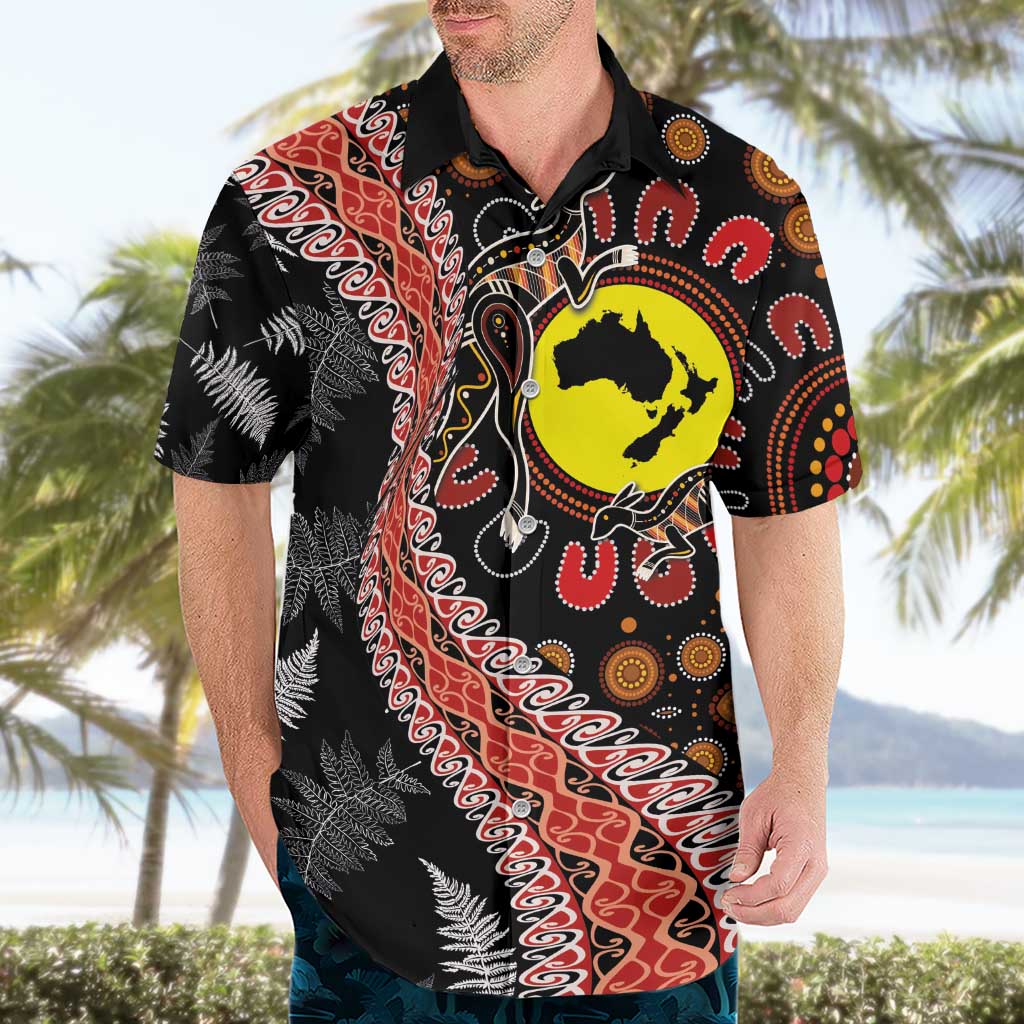 Aotearoa and Australia Hawaiian Shirt Maori Koru Ferns With Aboriginal Kangaroo - Vibe Hoodie Shop