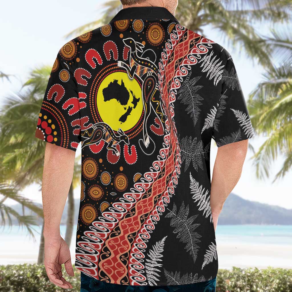 Aotearoa and Australia Hawaiian Shirt Maori Koru Ferns With Aboriginal Kangaroo - Vibe Hoodie Shop