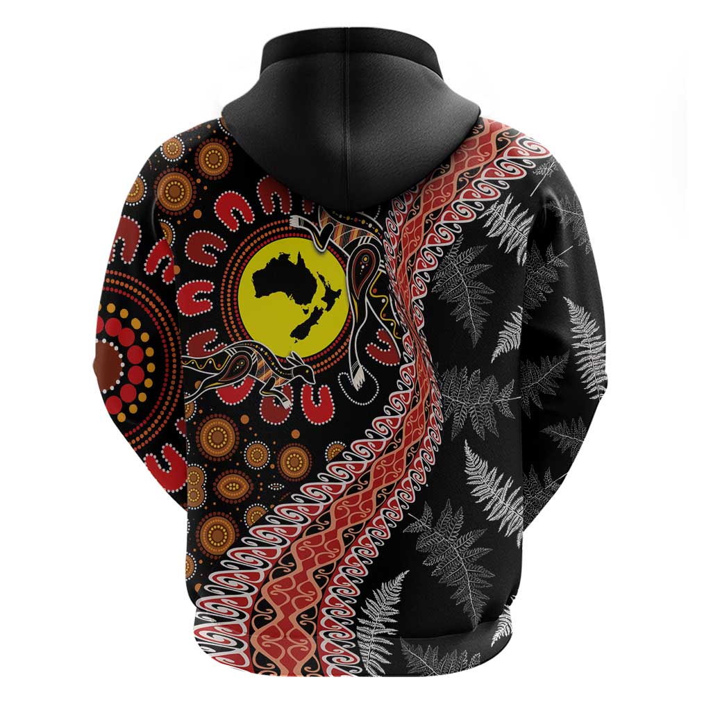 Aotearoa and Australia Hoodie Maori Koru Ferns With Aboriginal Kangaroo - Vibe Hoodie Shop