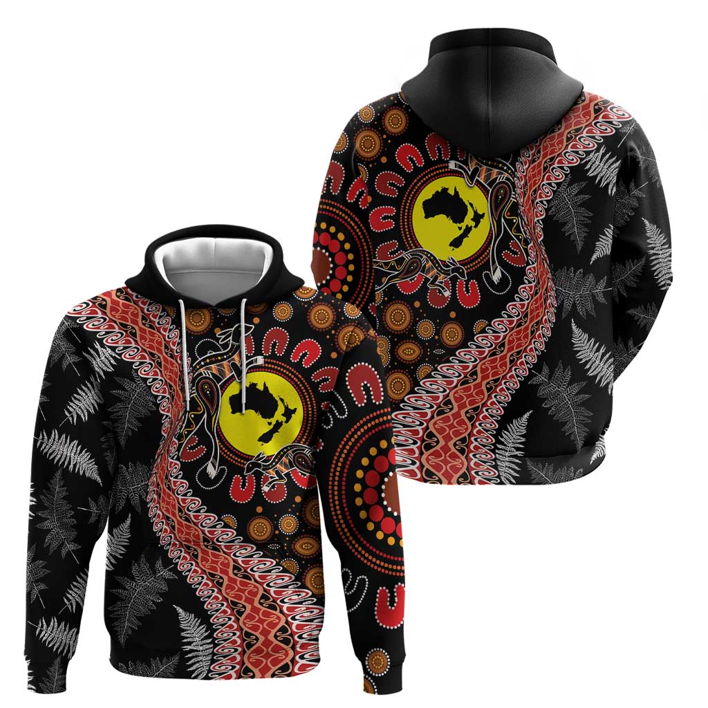 Aotearoa and Australia Hoodie Maori Koru Ferns With Aboriginal Kangaroo - Vibe Hoodie Shop