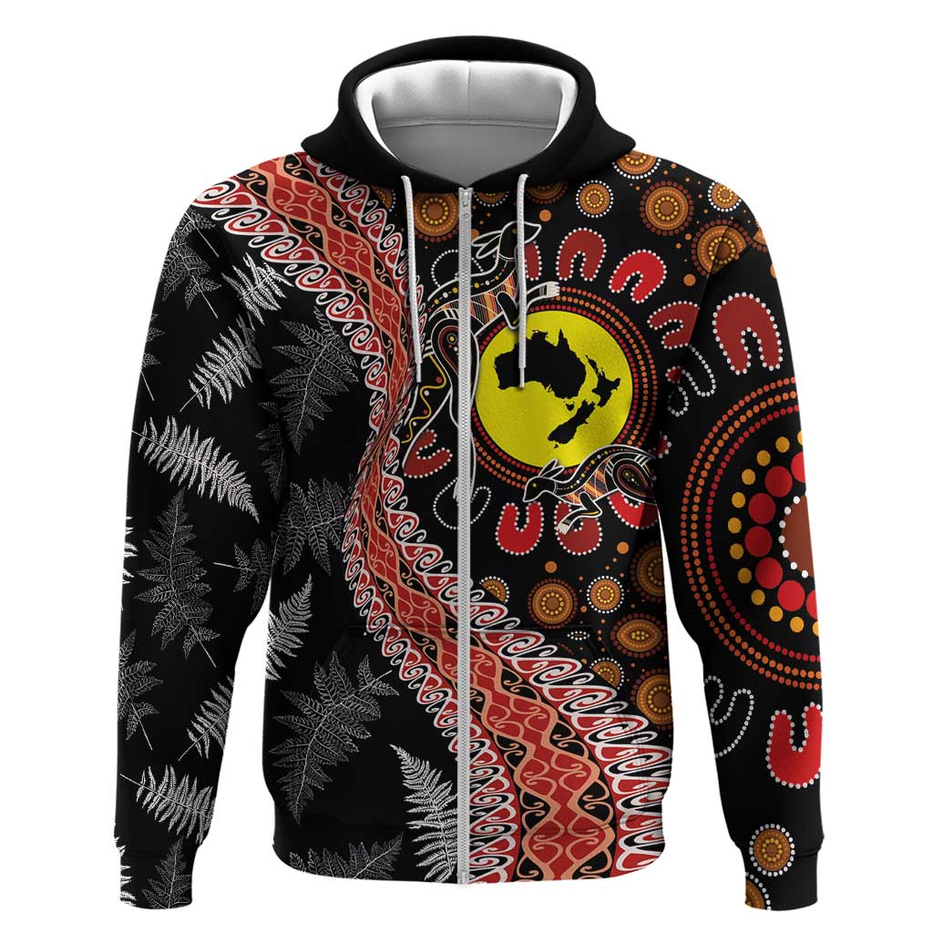 Aotearoa and Australia Hoodie Maori Koru Ferns With Aboriginal Kangaroo - Vibe Hoodie Shop