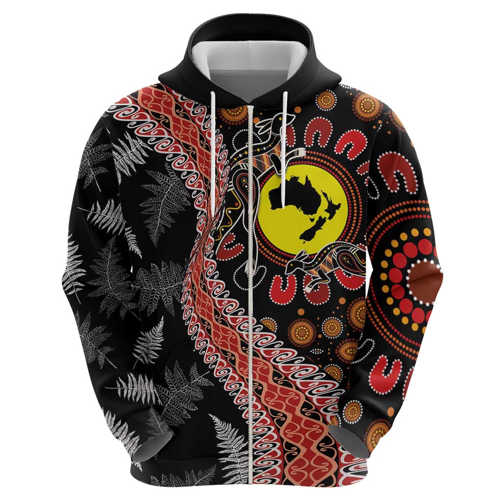 Aotearoa and Australia Hoodie Maori Koru Ferns With Aboriginal Kangaroo - Vibe Hoodie Shop