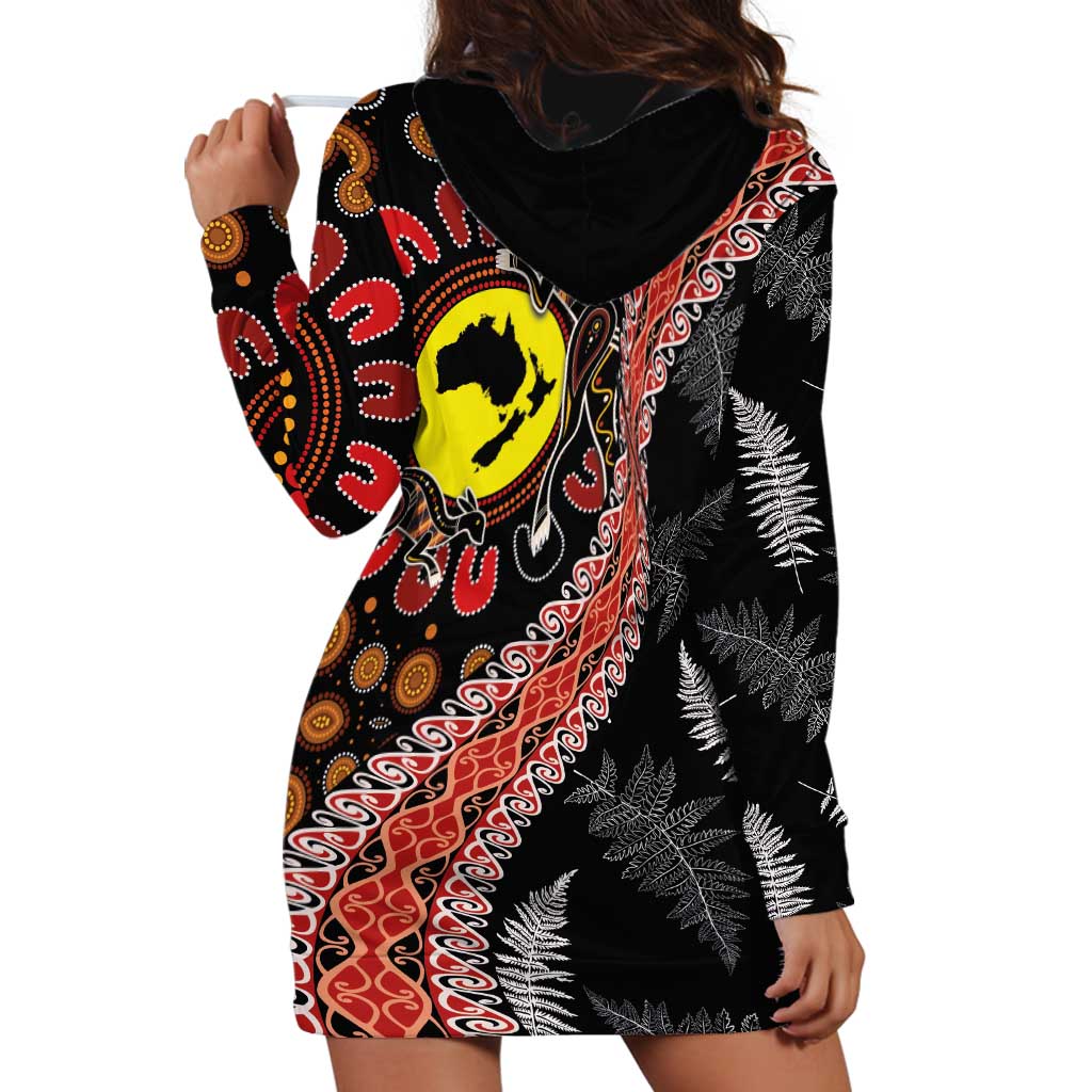 Aotearoa and Australia Hoodie Dress Maori Koru Ferns With Aboriginal Kangaroo - Vibe Hoodie Shop