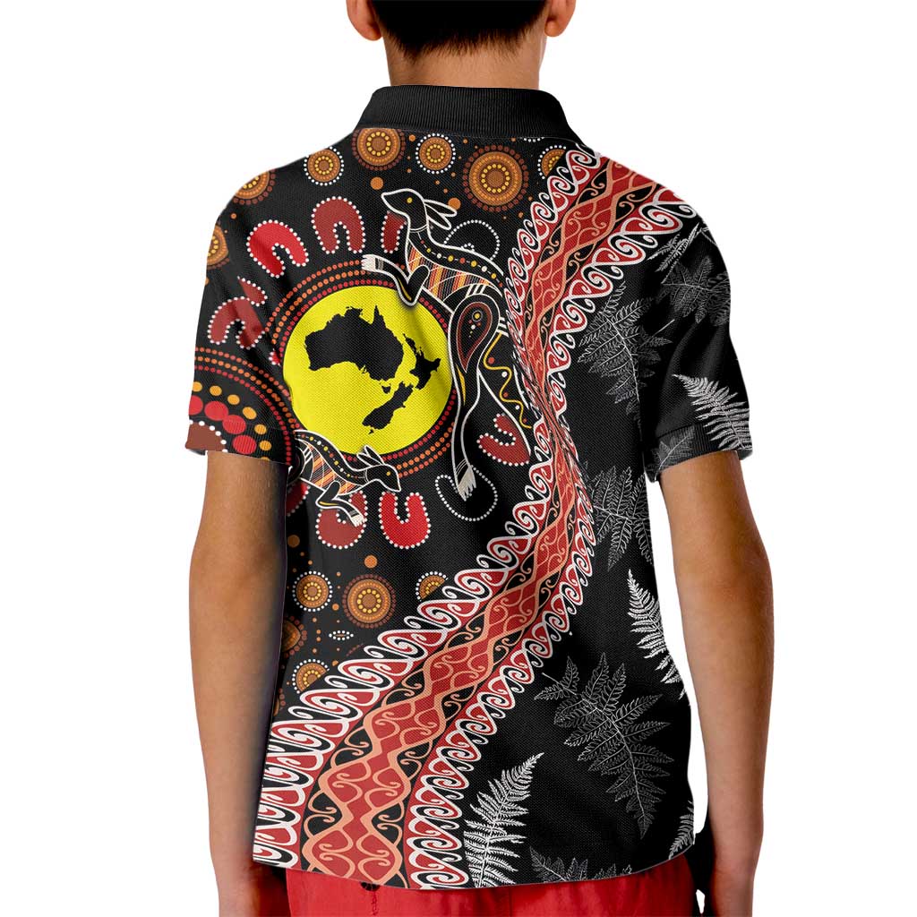 Aotearoa and Australia Kid Polo Shirt Maori Koru Ferns With Aboriginal Kangaroo - Vibe Hoodie Shop