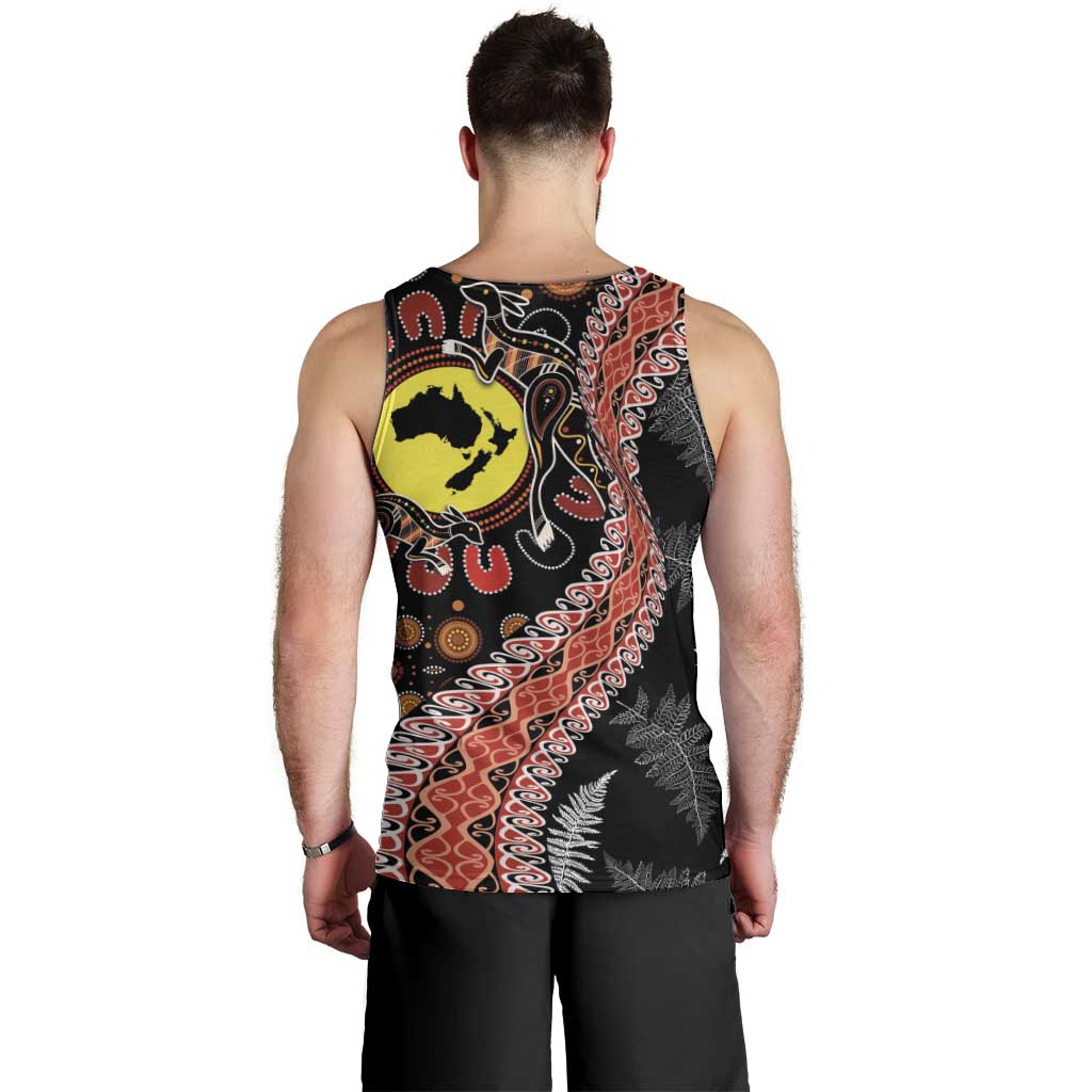 Aotearoa and Australia Men Tank Top Maori Koru Ferns With Aboriginal Kangaroo - Vibe Hoodie Shop