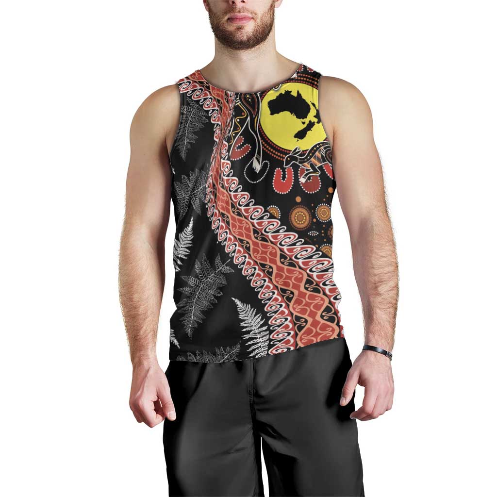 Aotearoa and Australia Men Tank Top Maori Koru Ferns With Aboriginal Kangaroo - Vibe Hoodie Shop